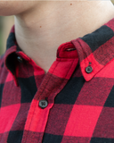 812 Mens Button Down Collar One Pocket Red Black Buffalo Check