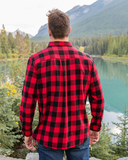 812 Mens Button Down Collar One Pocket Red Black Buffalo Check