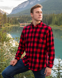 812 Mens Button Down Collar One Pocket Red Black Buffalo Check