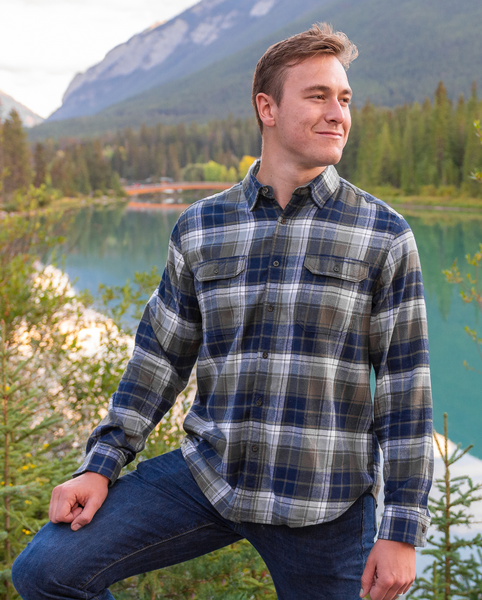 412 Navy and Sage Plaid Men's Flannel Shirt