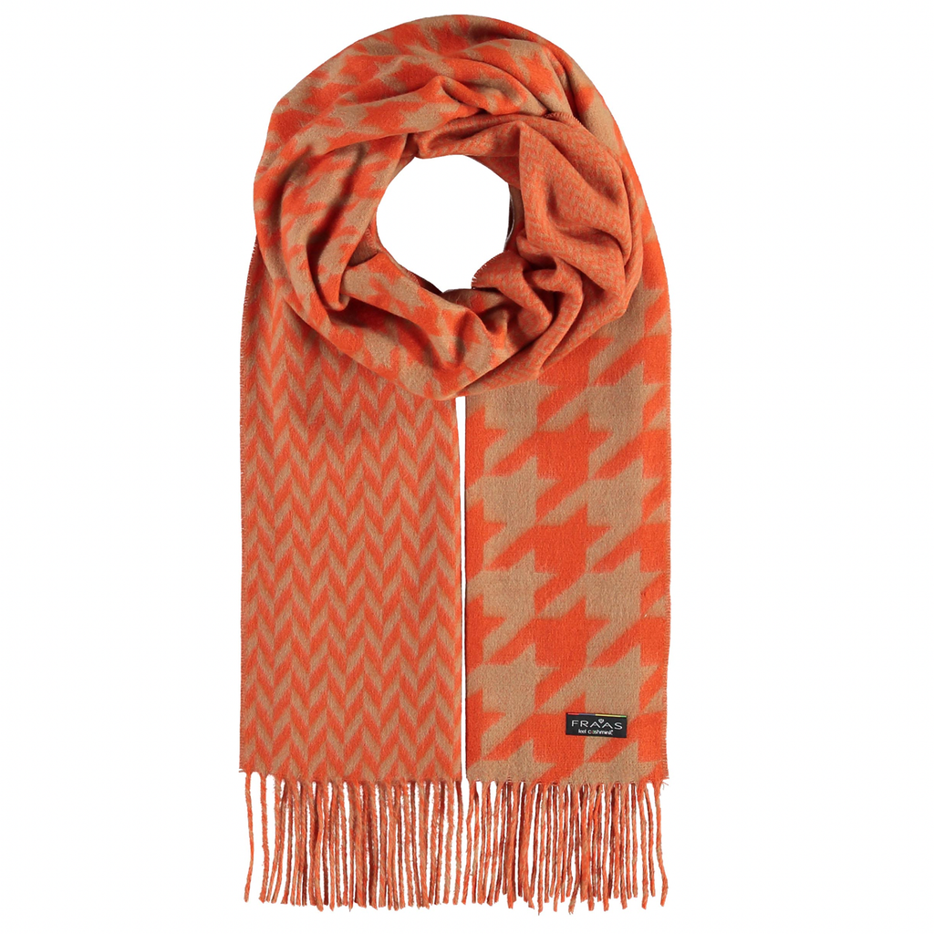 Classic Cashmink Plaid Scarf in Orange Oversized Houndstooth