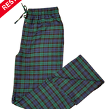 Plaid pants on a white background with 'RESTOCKED' label at the top left corner.