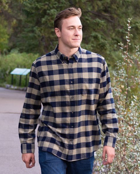 812 Navy and Olive Buffalo Check Men's Flannel Shirt