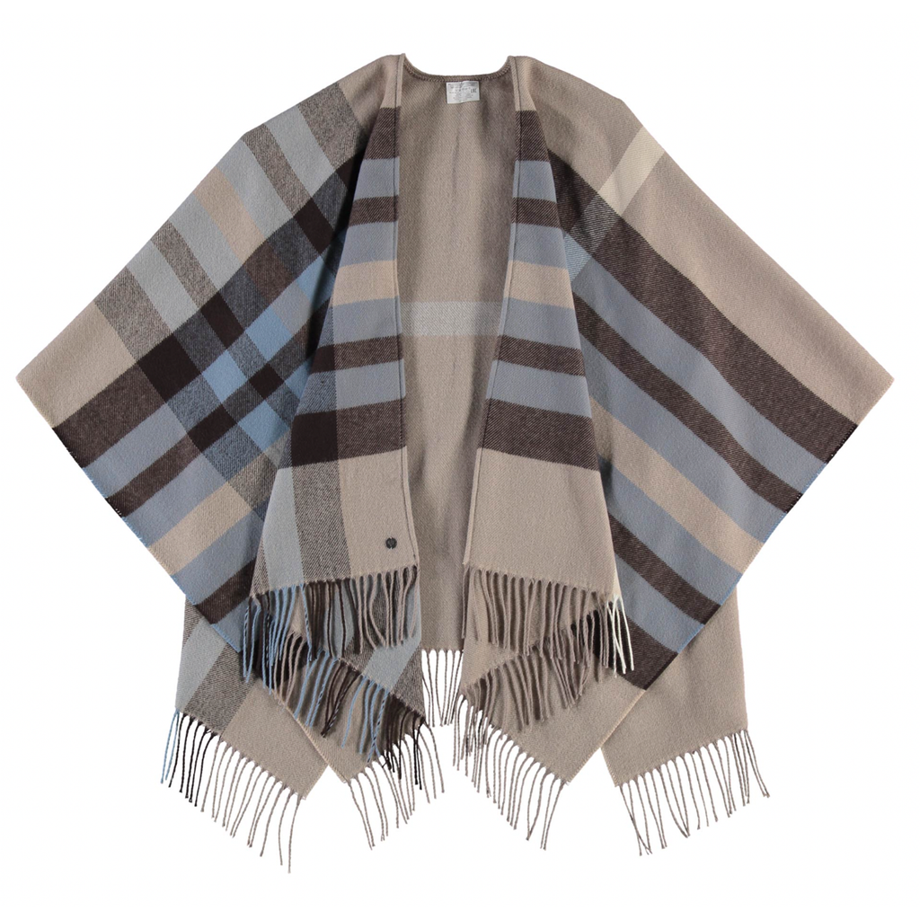 Plaid Ruana (Poncho) in Blue Camel