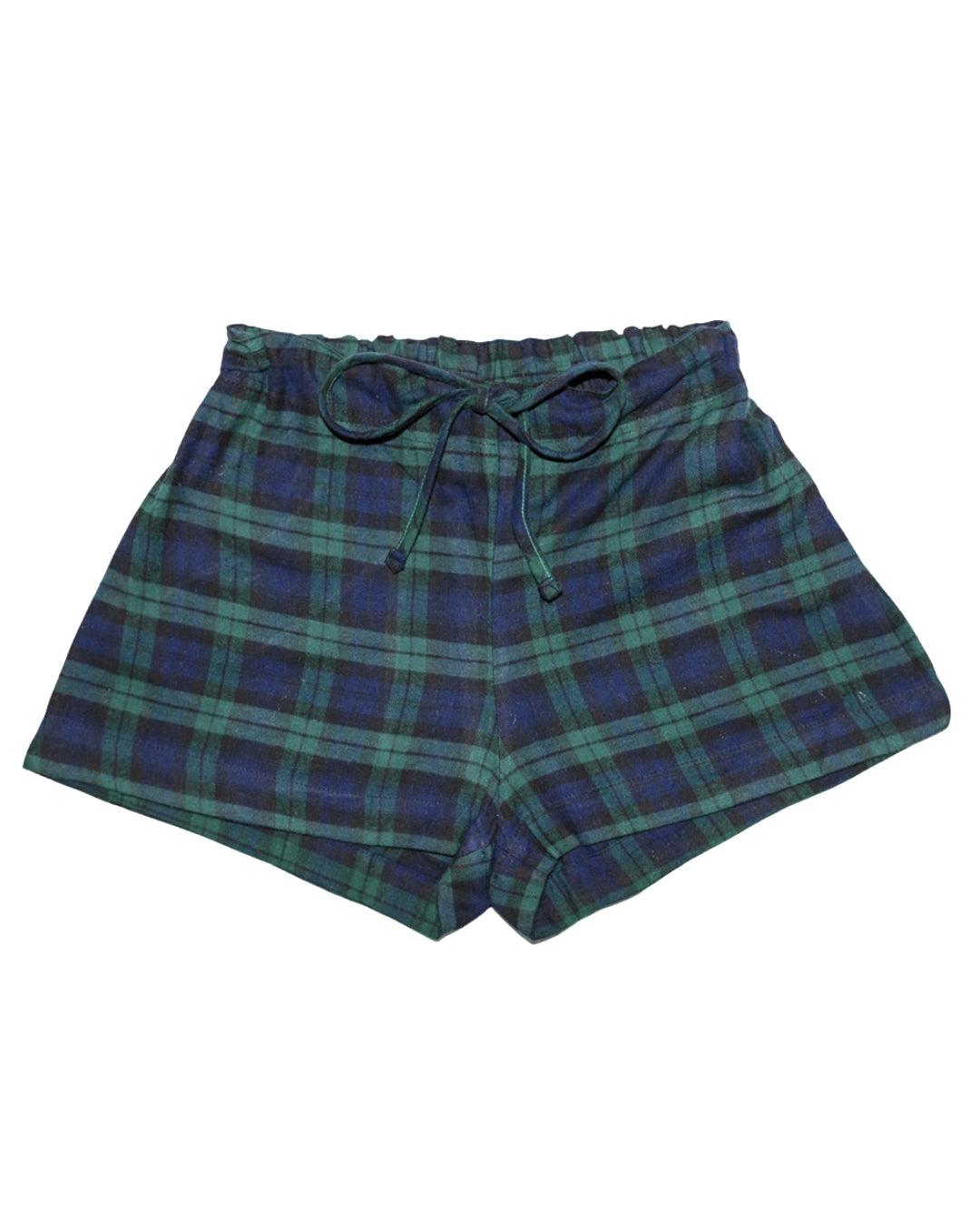 Black Watch shorts laid flat with a white background