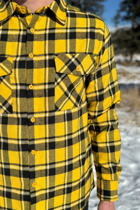 Mens Black and Yellow Canadian Flannel Plaid Shirt