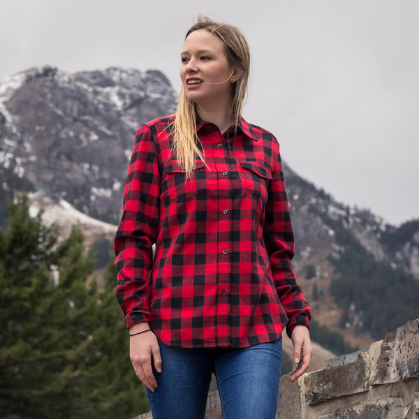 600 Woman's Button Shirt Red Black Buffalo Check