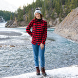 600 Woman's Button Shirt Red Black Buffalo Check