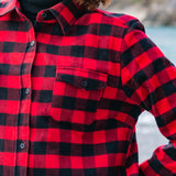 600 Woman's Button Shirt Red Black Buffalo Check