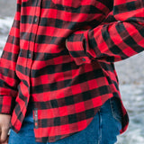 600 Woman's Button Shirt Red Black Buffalo Check