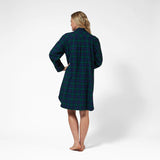 Rocky Mountain Flannel Flannel Knee Length Nighshirt with Black Braid Cord in Black Watch Back View