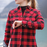 612 Woman's Snap Flannel Shirt in Red Black Buffalo Check