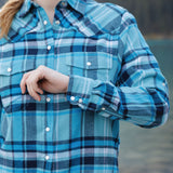 612 Woman's Snap Flannel Shirt in Turquoise