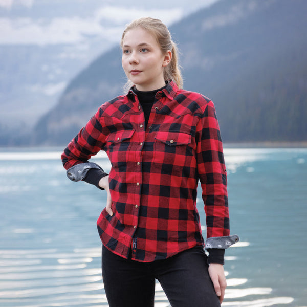 612 Woman's Snap Flannel Shirt in Red Black Buffalo Check