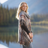 Tartan Cowl Neck Poncho in Grey