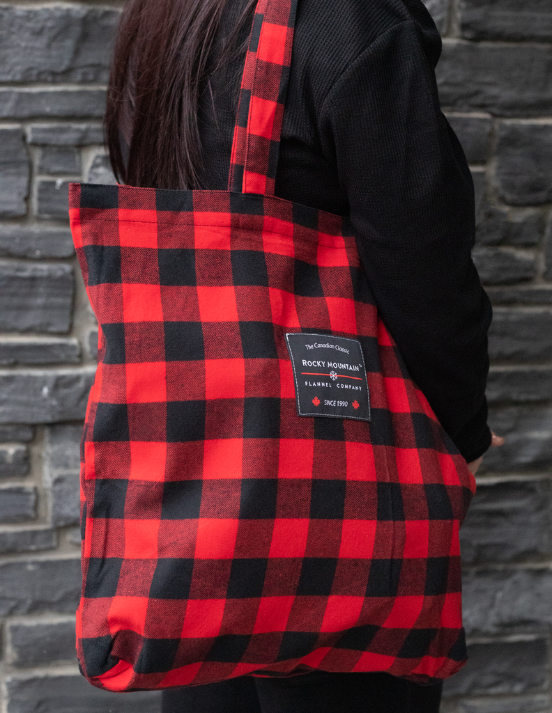 Flannel Tote Bag In Small Red Black Buffalo Check