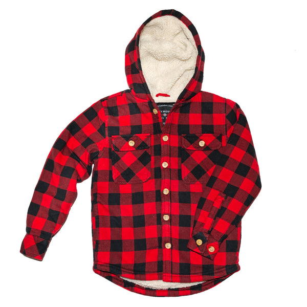 Kids Sherpa Jacket in Red Black