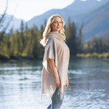 Tartan Cowl Neck Poncho in Light Grey