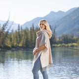 Tartan Cowl Neck Poncho in Light Grey
