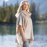 Tartan Cowl Neck Poncho in Light Grey