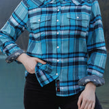 612 Woman's Snap Flannel Shirt in Turquoise