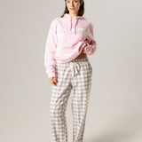 Ladies Flannel Lounge Pants in Light Grey Buffalo Check
