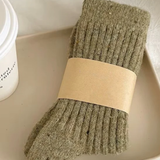 Ladies Heathered Ribbed Wool Socks - Khaki