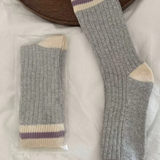 Ladies Colour Block Wool Blend Socks - Grey and Purple