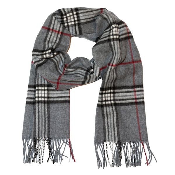 Classic Cashmink Plaid Scarf in Mid Grey