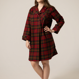 1001 / Woman's Knee Length Flannel Nightshirt in Maple Leaf Tartan Made In Canada