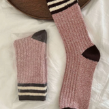 Ladies Striped Wool Blend Socks - Rose and Burgundy