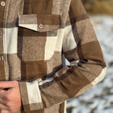 Brush Flannel Shacket / Mocha Squares