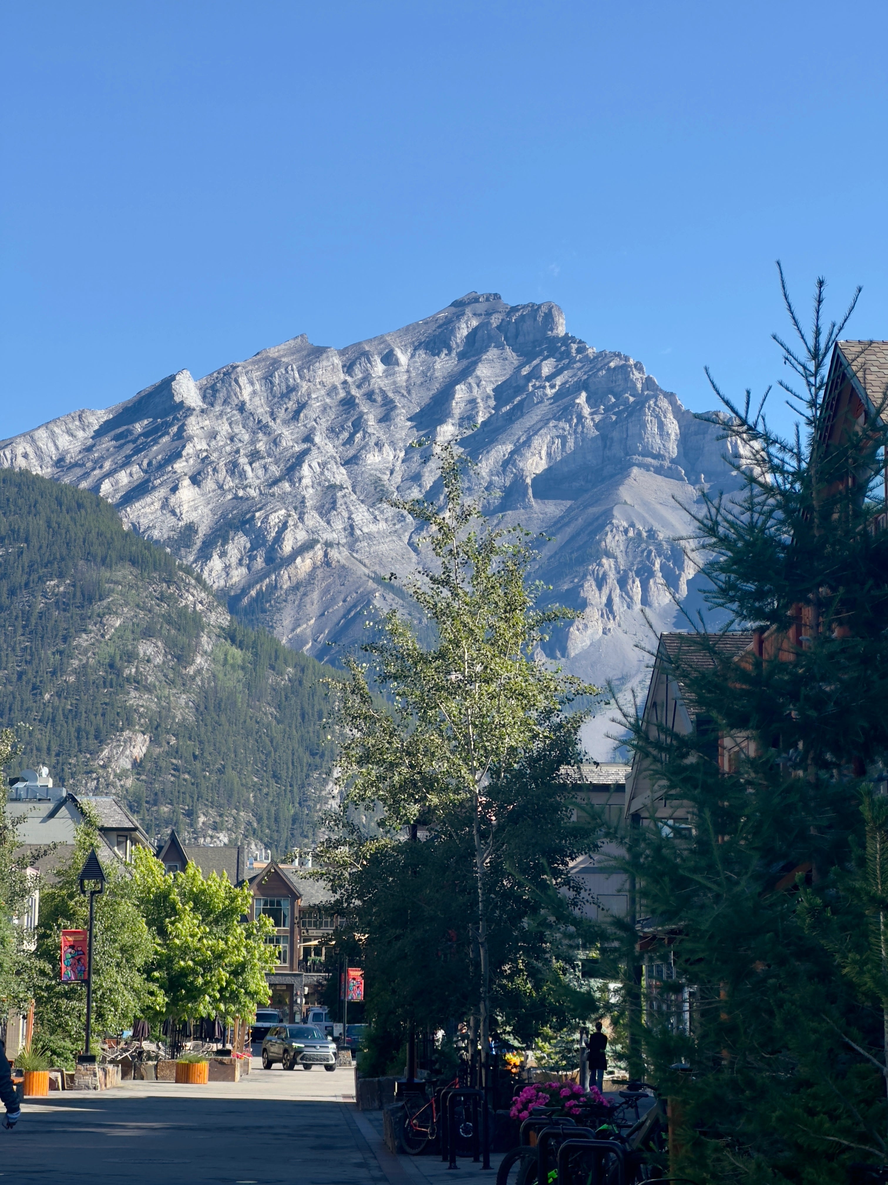 Banff Town street with mountains in the background