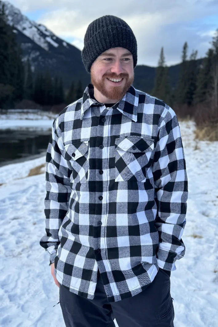 Classic Canadian work jacket in black and white buffalo check