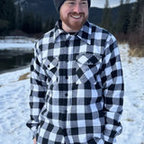 Classic Canadian work jacket in black and white buffalo check