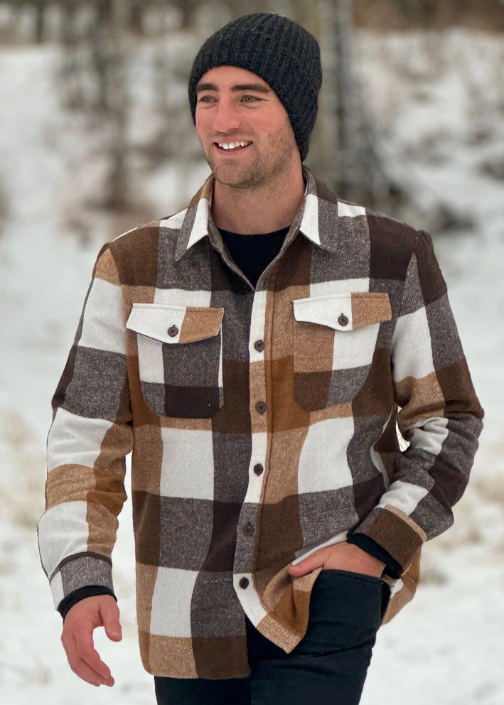 75% Polyester / 25% Cotton yarn dyed.
Brushed slightly on both sides for that `Flannel` feel. Heavier weight.
