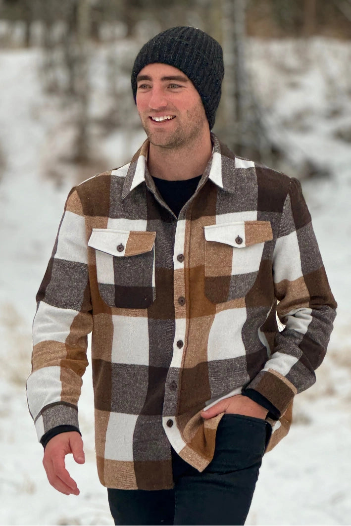 75% Polyester / 25% Cotton yarn dyed.
Brushed slightly on both sides for that `Flannel` feel. Heavier weight.