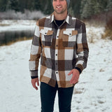 Brush Flannel Shacket / Camel Squares