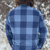 Back view of the Brush Flannel Shacket /  Navy & Blue Large Buffalo Check