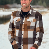 Brush Flannel Shacket / Camel Squares