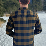 Back view of Mens Black and Brown Buffalo Check flannel shirt
