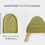 CashWool Fold Over Beanie with measurements on a white background 