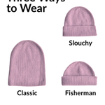 Three ways to wear a beanie on a white background