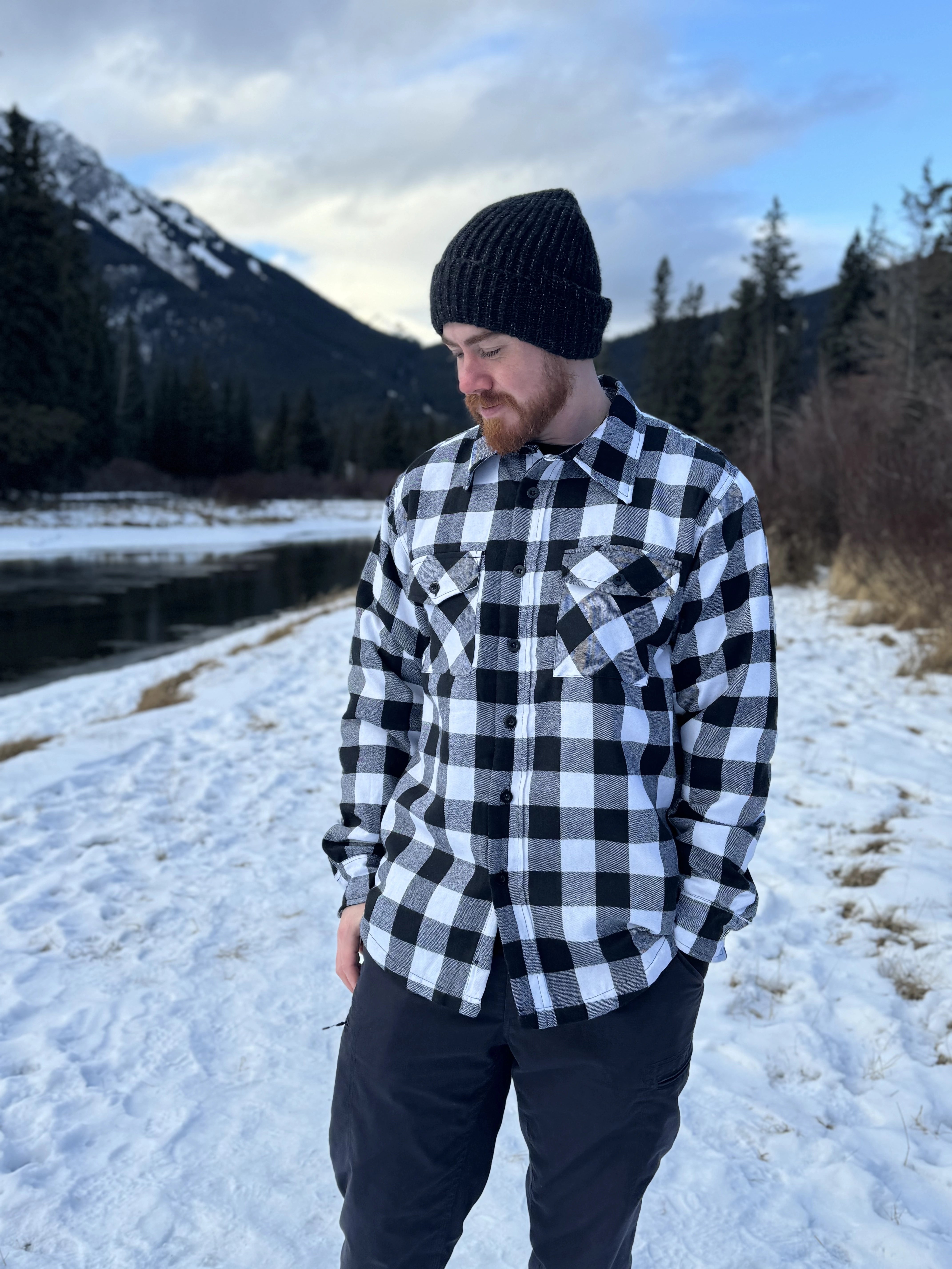Canadian classic work jacket in black and white buffalo check