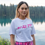 Ladies Petite Fit White with Pink 3 Animal T-Shirt