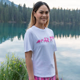 Ladies Petite Fit White with Pink 3 Animal T-Shirt