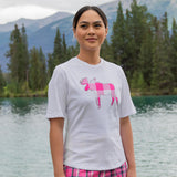 Ladies Petite Fit White with Pink Moose T-Shirt
