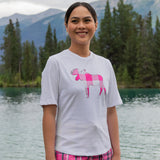 Ladies Petite Fit White with Pink Moose T-Shirt