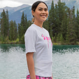 Ladies Petite Fit White with Pink Moose T-Shirt