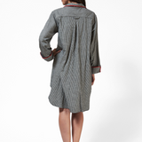 1001/ Woman's Knee Length Flannel Nightshirt /Houndstooth with Red Piping Accent